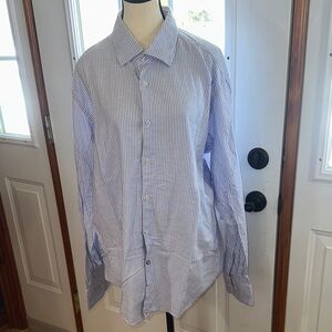 Boss Light Blue Striped Cotton-Linen Blend Shirt